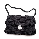Metallo bloccato Quipo Borsa a tracolla all\'uncinetto, borsa a tracolla lavorata a mano, borsa all\'uncinetto a busta, borsa a tracolla, borsa fatta a mano, borsa in lana nera, borsa di lusso, Multicolore, 30 cm