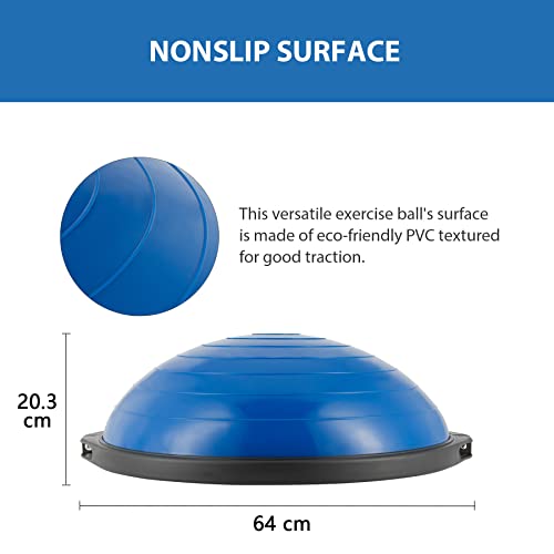 ZELUS 64cm Balance Ball | 680kg Inflatable Half Exercise Ball Wobble Board Balance Trainer w Nonslip Base | Half Yoga Ball Strength Training Equipment w 2 Bands, Pump, Extra Ball Included, Blue - Image 4