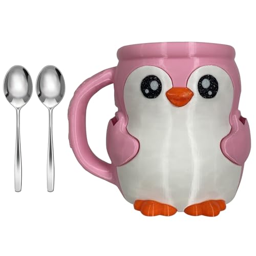 Zuoeay Divertido soporte para pintas de helado con forma de pingüinos con funda aislada, cajón de almacenamiento integrado y cucharas, organizadores de postres, contenedor aislado con asa