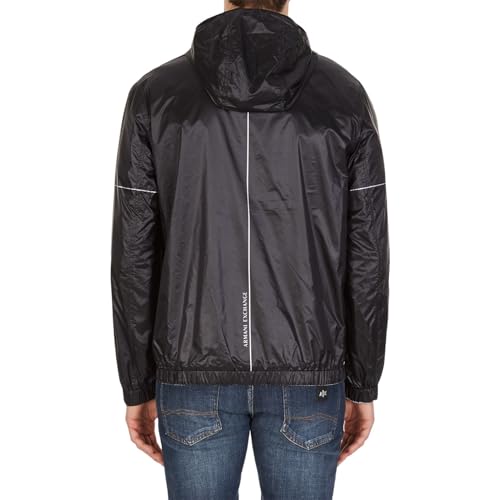 Image of Armani Exchange Men's Reversible Shiny Metallic Linear Logo Nylon Jacket