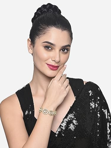 Image of ZAVERI PEARLS Gold Tone Pentagon Stones & Dazzling Austrian Diamonds Ethnic Bracelet For Women-ZPFK16488