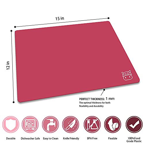 Zvp Flexible Plastic Cutting Board Set Of 5 Gradient Color, Colorful Chopping Boards, Bpa Free Mats, Non Slip, Dishwasher Safe, 15X12 Inch, Pink Multi-Color #TOP2