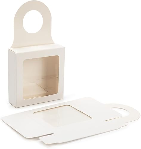 Miniatura 4 de ClearBags Caja de botella de vino de papel blanco con ventana, tamaño: 3 5/8 "x 1 1/8" x 3 5/8", cajas de regalo plegables colgantes, sostiene