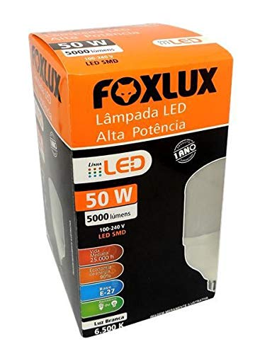 Lâmpada LED Foxlux Alta Potência 50W 6500K Luz Branca Fria Bivolt E27