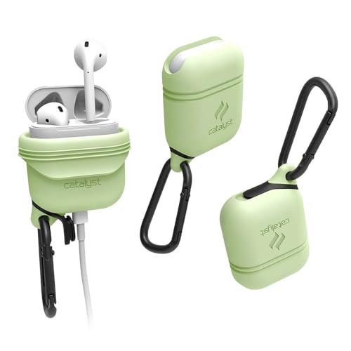 Catalyst Waterproof AirPods 1 & 2 Case with Premium Carabiner, Compatible Wireless Charging, One-Piece Design, Protective Cover Soft Skin, High Drop Protection, Silicone Sealing - Glow In The Dark