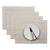 Solino Home Linen Placemats Set of 4 - Classic Hemstitch Light Natural Placemats 14 x 19 Inch - 100% Pure Linen Table Mats for Spring, Easter