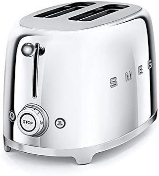 Smeg TSF01SSUS 50's Retro Style Aesthetic 2 Slice Toaster, Chrome (Renewed)