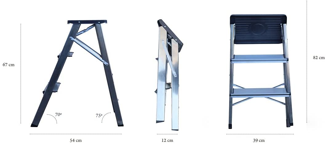 Taburete Plegable Escalera Aluminio 3 peldaños de Tijera Super Resistente hasta 150Kg Acero y alumino Antideslizante Altura de Trabajo hasta 245cm (3 Peldaños)