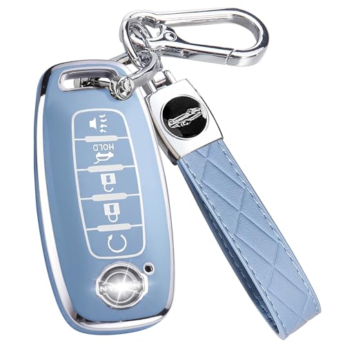 Key Fob Cover for Nissan with Keychain Accessories, Premium Soft TPU Full Protection Key Case for 2023 2024 Rogue Pathfinder Versa 2025 Sentra Patrol Armada Smart Key Shells (5 Buttons,Blue)