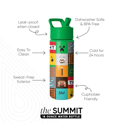 Image of Simple Modern Summit Water Bottle with Straw Lid | Minecraft 18oz Stainless Steel Cup Insulated Tumbler for Girls, Boys, School | Minecraft Mashup