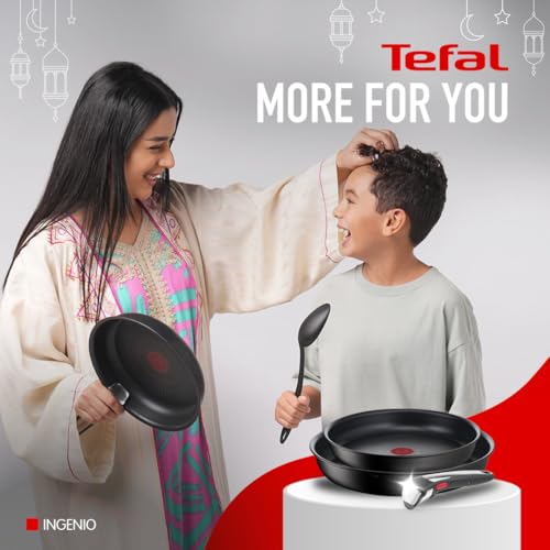 Tefal Ingenio Unlimited On Lot de 2 poêles anti-adhérents 24,28 cm, deux casseroles 16,20 cm, poêle 24 cm, revêtement titane, thermo-ignal, noir – Image 3