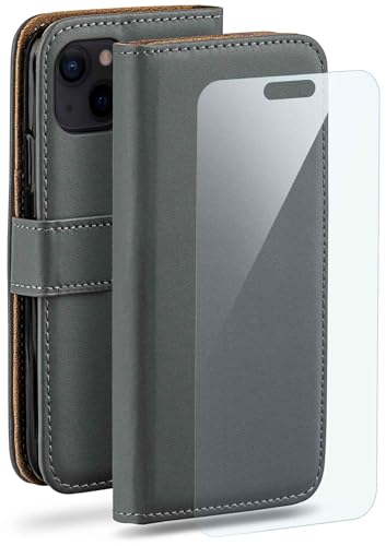 Étui Apple iPhone 15 Plus gris foncé clapet portefeuille avec support