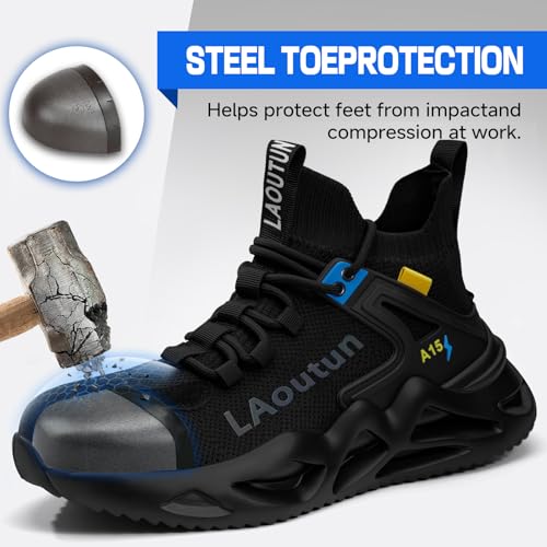 Image of LAoutun Steel Toe Shoes for Men, Lightweight Comfortable Safety Shoes with Puncture Resistant, Indestructible Work Shoes for Construction and Warehouse