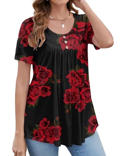 Image of BeadChica Women's Tunic Tops For Leggings Short Sleeve Shirts Botton Up Casual Ruched Blouses Clothing