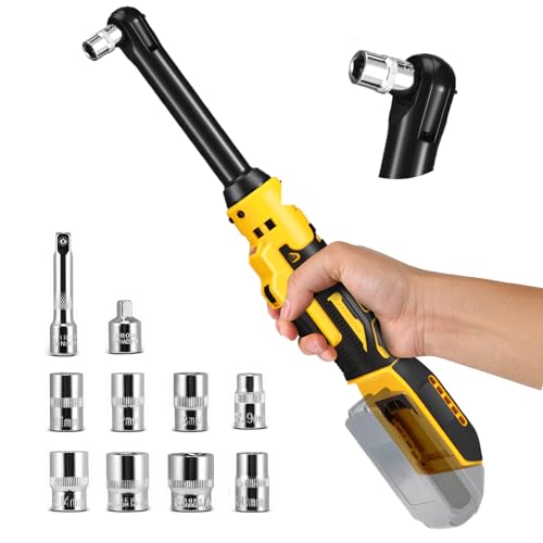 Cordless Ratchet Wrench Set, 80N.m 3/8"" Electric Ratchet Driver Compatible with Dewalt 20V, with 8 Sockets, 1/4"" Adapter, 16cm Powered Impact Ratchet with LED Light, No Battery