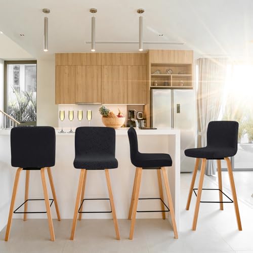 Image of FUANGUI Bar Stool Covers with Backs, 2 Pack Stretch Bar Stool Chair Covers, Knitted Jacquard Bar Stool Covers,Washable Bar Chair Covers Swivel Barstool Slipcovers (Knitted Black 01)