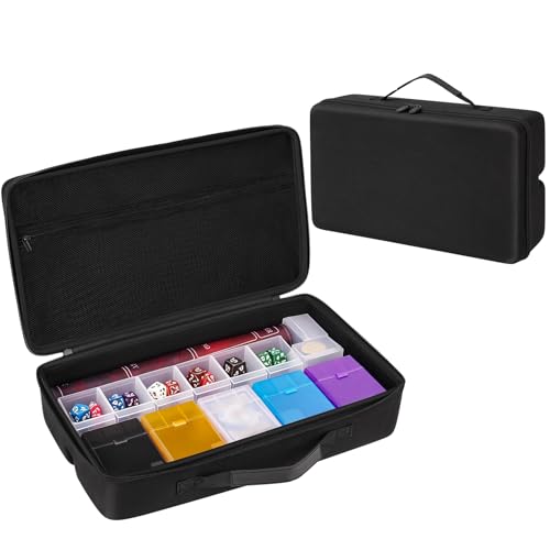 Brappo Estuche de almacenamiento de tarjetas de juego para tarjetas intercambiables, caja organizadora de tarjetas coleccionables con 5 cajas de cartas, 2 cajas de almacenamiento de dados y funda de