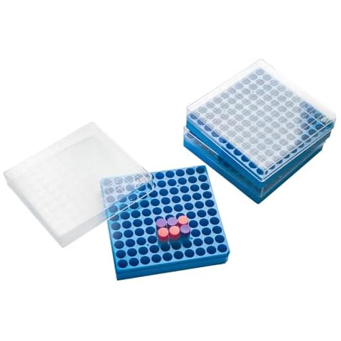 CryoKING 12 /Case 1 in 100-Well PC Freezer Lab Boxes, Cryo Storage Boxes for Lab Tube Storage, Blue Cryo Boxes Cover