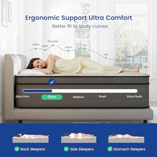 Queen Mattress, 14 Inch Firm Hybrid Queen Bed Mattress in a Box, with Gel Memory Foam and Individual Pocket Springs, Motion Isolation, Relieve Back Pain & Pressure Relief