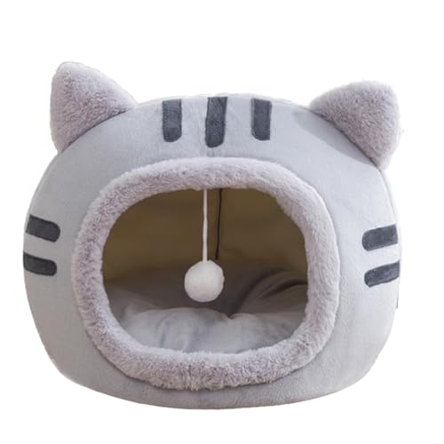 猫 ハウス ベッド ペット用寝袋 ドーム型 キャットハウス 小型犬 猫用 暖かい ふわふわ クッション 保温防寒 猫犬小動物用 冬 寒さ対策 可愛い おしゃれ ブラウン 折りたたみ式寝マット マット 室内用厚み 犬猫兼用 (グレー, L)