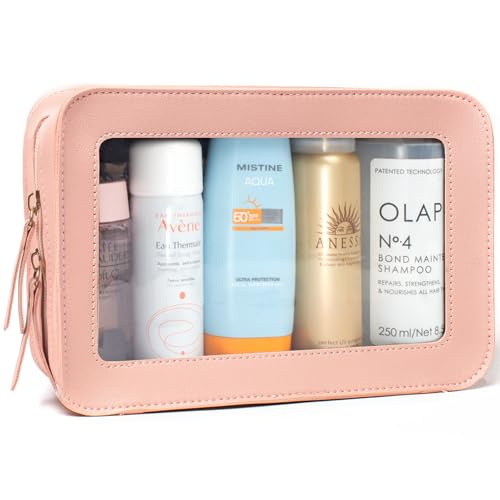 Image of LETGO Clear Toiletry Bag, Portable Travel Makeup Pouch with Zipper, TSA Approved Organizer, PVC Cosmetic for Airport Airline Compliant Pink Car Accessories for Women (Pink)