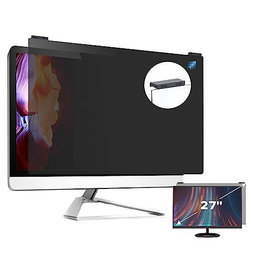Image of Computer Privacy Screen Filter 27 Inch, 9H Hardness Hanging Computer Screen Privacy Shield Compatible with 16:9 Widescreen Monitor, Eye Protection and Blue Light Blocks