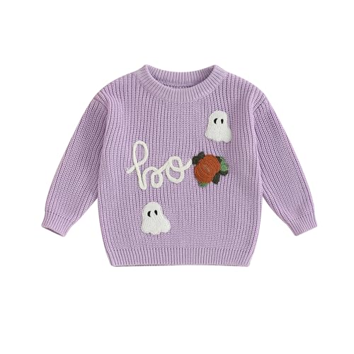 Baby Boy Girl Halloween Sweater Pumpkin Print Ribbed Knit Pullover Toddler Long Sleeve Tops Fall Winter Clothes