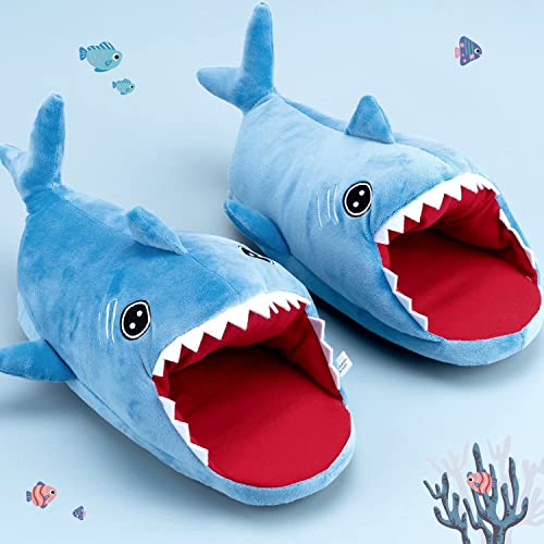 BelugaDesign Shark Slippers | Cute Cutecore Kawaii Anime Animal Indoor House Plush Poofy Winter Christmas Shoes | Blue Red Women Medium2
