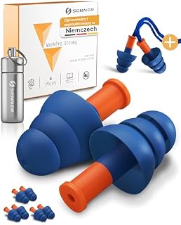 Senner ® WorkPro Strong | Zatyczki do uszu do pracy: Idealne przy źródłach głośnego hałasu - Ochrona słuchu w pracy i w domu - z 3 dodatkowymi parami, linką nylonową i pojemnikiem aluminiowym
