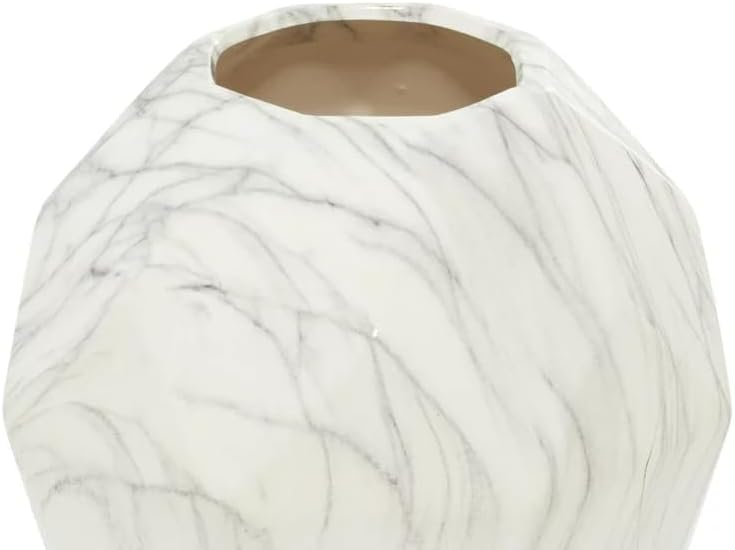 Marble-Like Ceramic Vase. (White Faux Marble Abstract Bud 10"" x 10"" x 12""), ZQ-58