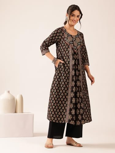 Image of Vbuyz Women's Floral Print A-Line Cotton Stitched Kurta