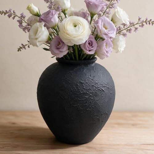 Vintage Vase Forme Ronde, Décoratif Vases, 10.5×9.5×21 cm, Noir