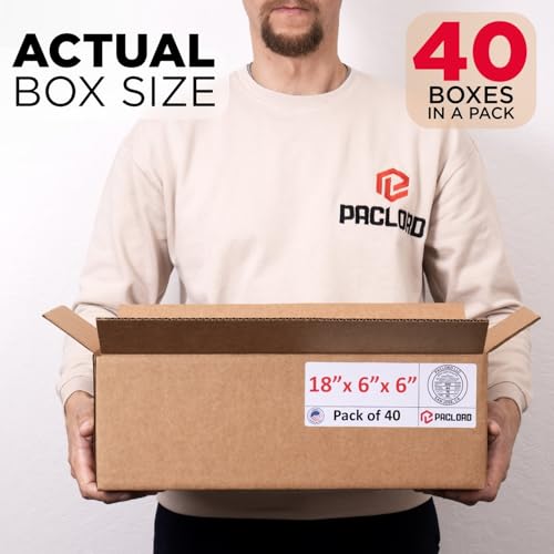 Image of Long Cardboard Boxes 18 inchL x 6 inchW x 6 inchH (Pack of 40) - USA-Made Packing Boxes for Moving, Shipping, or Storage - USPS, UPS, FedEx Approved - Professional Packing Supplies for Moving