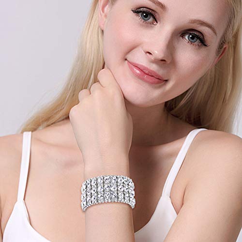 Ever Faith N10664-1 Women'S Austrian Crystal Round Shaped Bridal Elastic Stretch Bracelet Clear Silver-Tone thumb #3