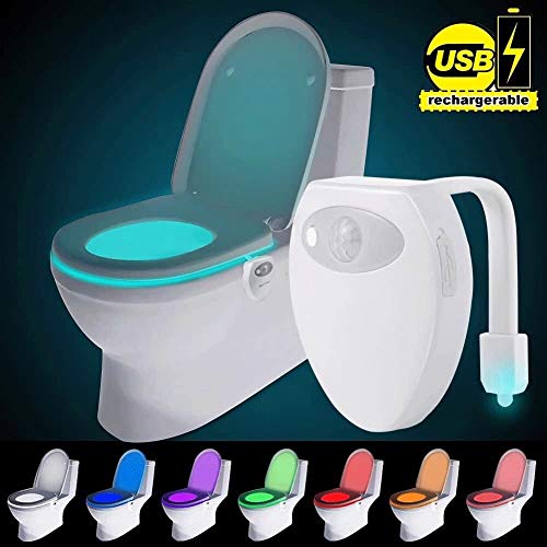 SUPTEMPO Rechargeable Toilet Light LED Sensor Motion Activated Bathroom Night Light with 8 Colors Changing