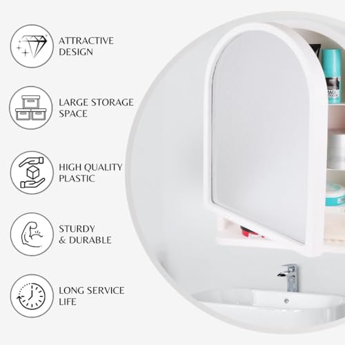 Image of CIPLA PLAST Ideal Wall Mounted Bathroom Mirror Cabinet with Storage Shelf, (Ivory)