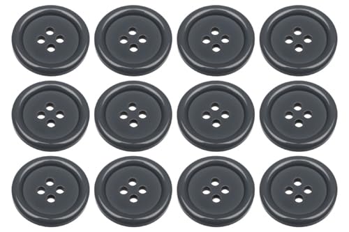 Pack of 12 Grey Sew on 23mm Round Buttons Flat 4 Holes 36L 36 Ligne, Pack of 12 23mm Buttons