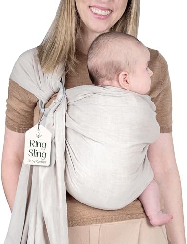 Ring Sling Baby Carrier - USA Lab Tested, 100% Natural Cotton Muslin, Breathable & Ergonomic Ring Sling Beige