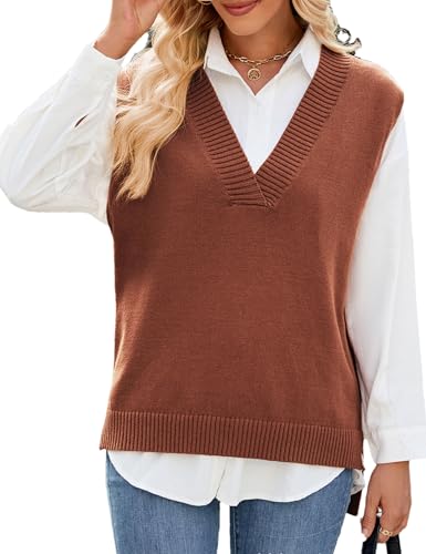 Image of Zontroldy Women's 2025 Lightweight V-Neck Knit Sweater Vest Sleeveless Ribbed Casual Tank Top Spring Business Casual Pullover