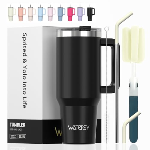 WATERSY 20oz Kaffeebecher to Go Thermobecher Doppelwandiger Edelstahl Vakuum Auslaufsicher Trinkbecher mit Griff und Strohhalm Thermal Tumbler Schwarz WATERSY 20oz Kaffeebecher to Go Thermobecher Doppelwandiger Edelstahl Vakuum Auslaufsicher Trinkbecher mit Griff und Strohhalm Thermal Tumbler Schwarz