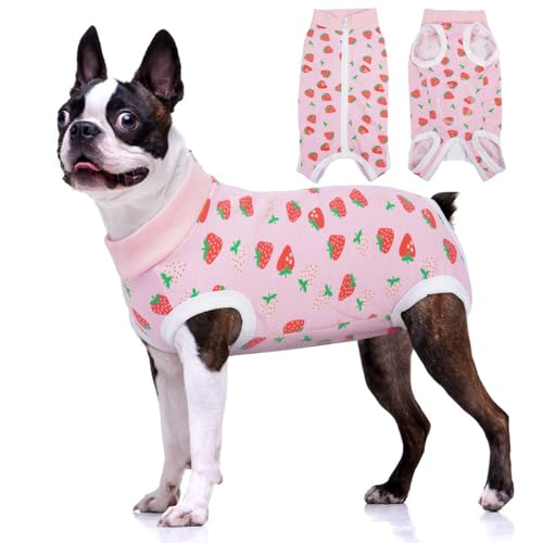 Image of BRKURLEG Small Dog Recovery Suit After Surgery Female Male, Back Zipper Spay Recovery Suit for Dogs & Cats, Anti-Licking Puppy Surgical Onesie for Abdominal Wound, Cone Alternative, Pink XL