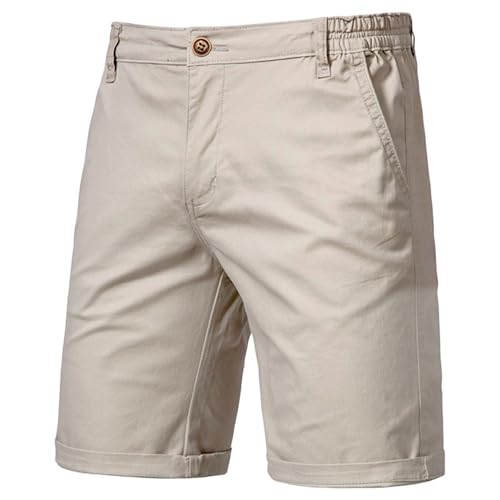 Pantalones Cortos Chinos Ajustados para Hombre, de algodón elástico en la Parte Delantera, Estilo Casual de Verano, con Entrepierna 25 cm, Color Caqui, Talla XL.