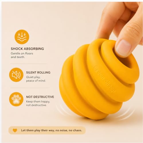 Image of Green Sheep Enrichment Dog Ball for Medium to Large Dogs, Natural Rubber Treat Dispensing Chew Toy for Mental Stimulation & Boredom Relief, Interactive Dog Toys, Yellow