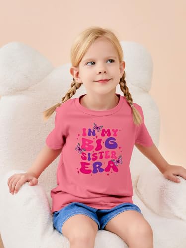 Image of Funnycokid Big Sister Shirts for Girls 4T 3T T-Shirt Pink Size 4 Pregnancy Announcement Toddler Promoted to Short Sleeve Butterflies Gifts