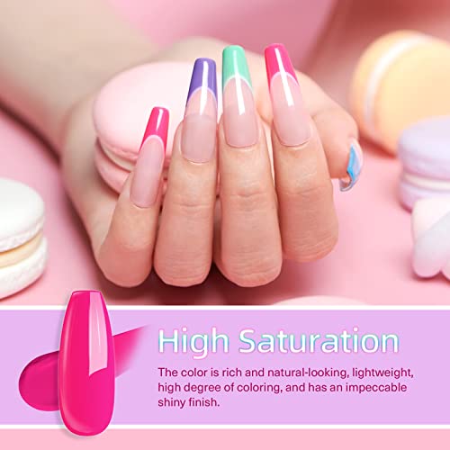 Azurebeauty 12 Pcs Dip Powder Nail Kit Starter, Spring Summer Bright Pastel Green Hot Pink Purple 4 Colors Dipping Powder Liquid Set With Base/Top Coat Activator For French Nail Art Manicure Diy Gift #TOP3