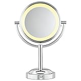 Conair Round Shaped Double-Sided Battery Operated Lighted Makeup Mirror; 1x/5x magnification; Polished Chrome Finish