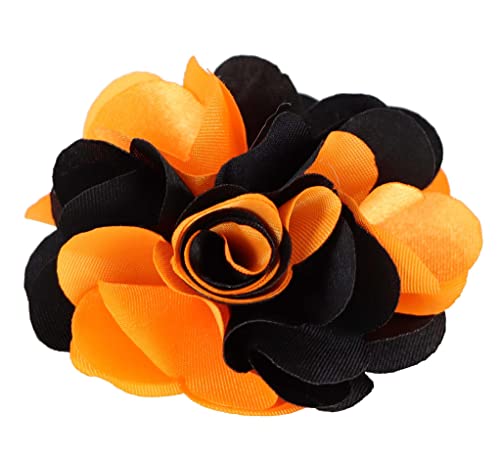 Vittorio Vico Mens Two-Tone Flower Lapel Pin - Handmade Flower Lapel Pins for Men Suits - Elegant Tuxedo Accessories - Unique Gifts for Him, Husband, Father, Groom (One Size, Orange/Black)