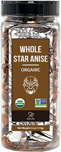 Soeos Organic Star Anise, Whole Star Anise 4 oz (114g), Chinese S...