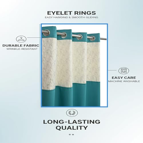 Image of IVAZA Dual-Tone Design 100% Complete Blackout Curtains - Room Darkening Curtain for Door -, Heavy Blackout, Thermal Insulation Curtains, Black Out Curtains 8 feet Long Set of 2 Firozi