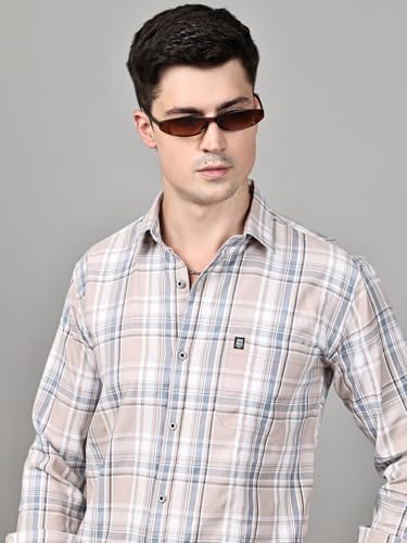 Image of Majestic Man Stylish Slim Fit Cotton Spread Collar Checked Casual Shirt for Men